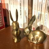 Pair of brass rabbits