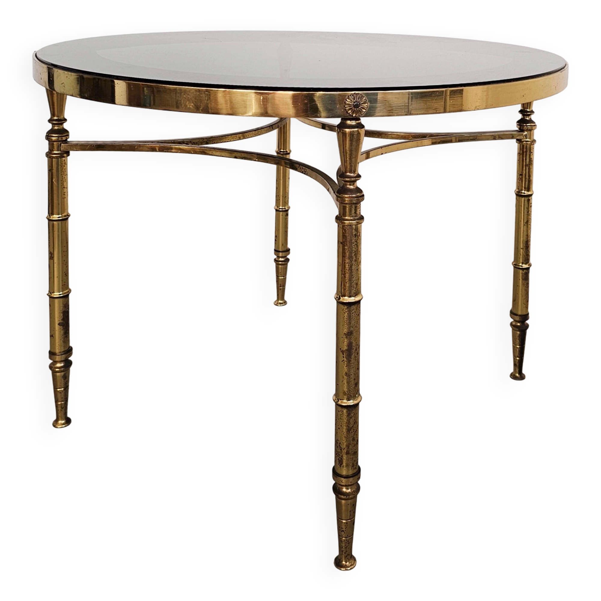 Circular bronze-gilded coffee tables Hollywood Regency Maison Charles