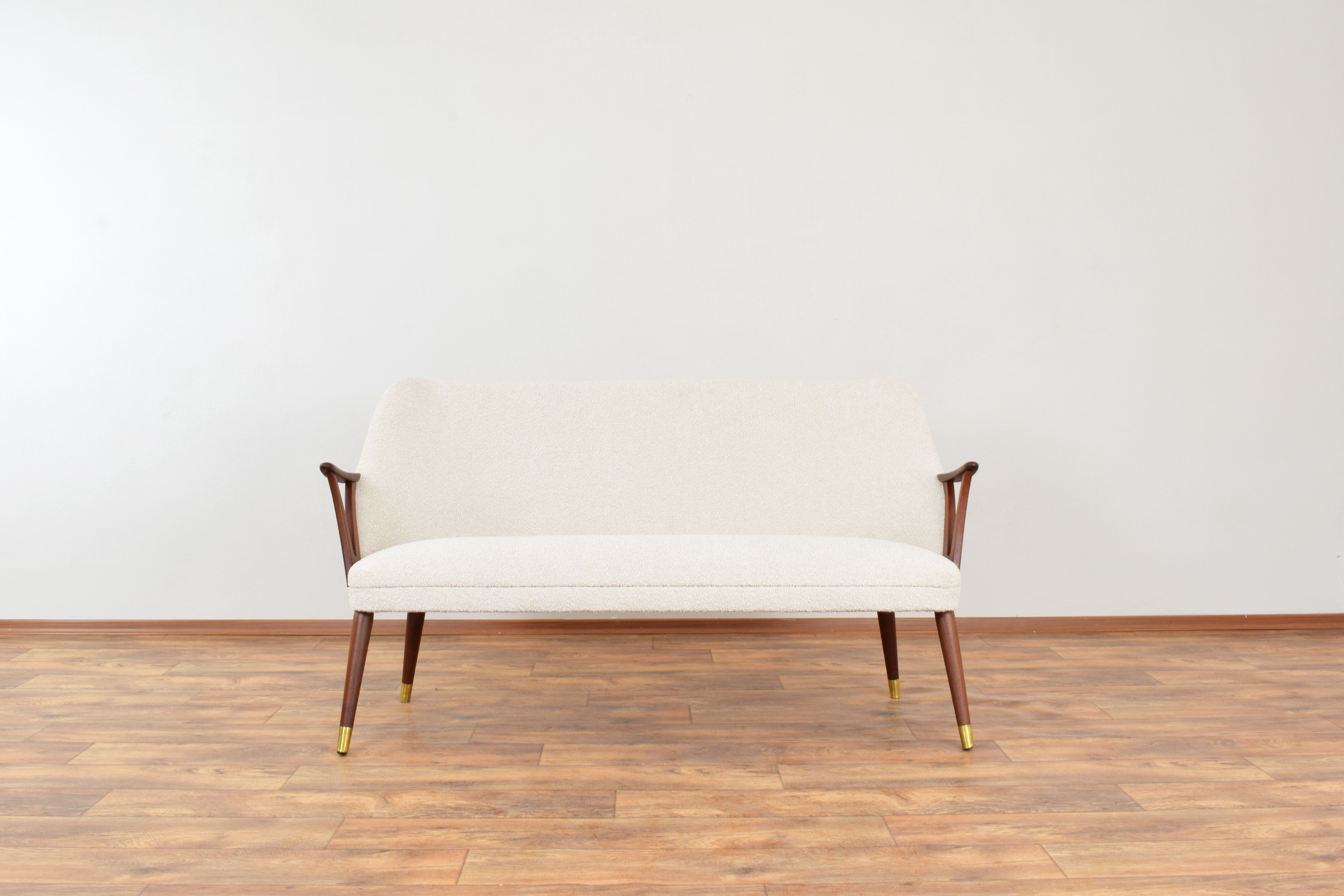 Mid-Century Norwegian Teak & Boucle Sofa, 1960s.
