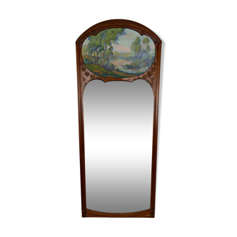 Important Carved Walnut Trumeau Mirror, Art Nouveau, France, Circa 1900