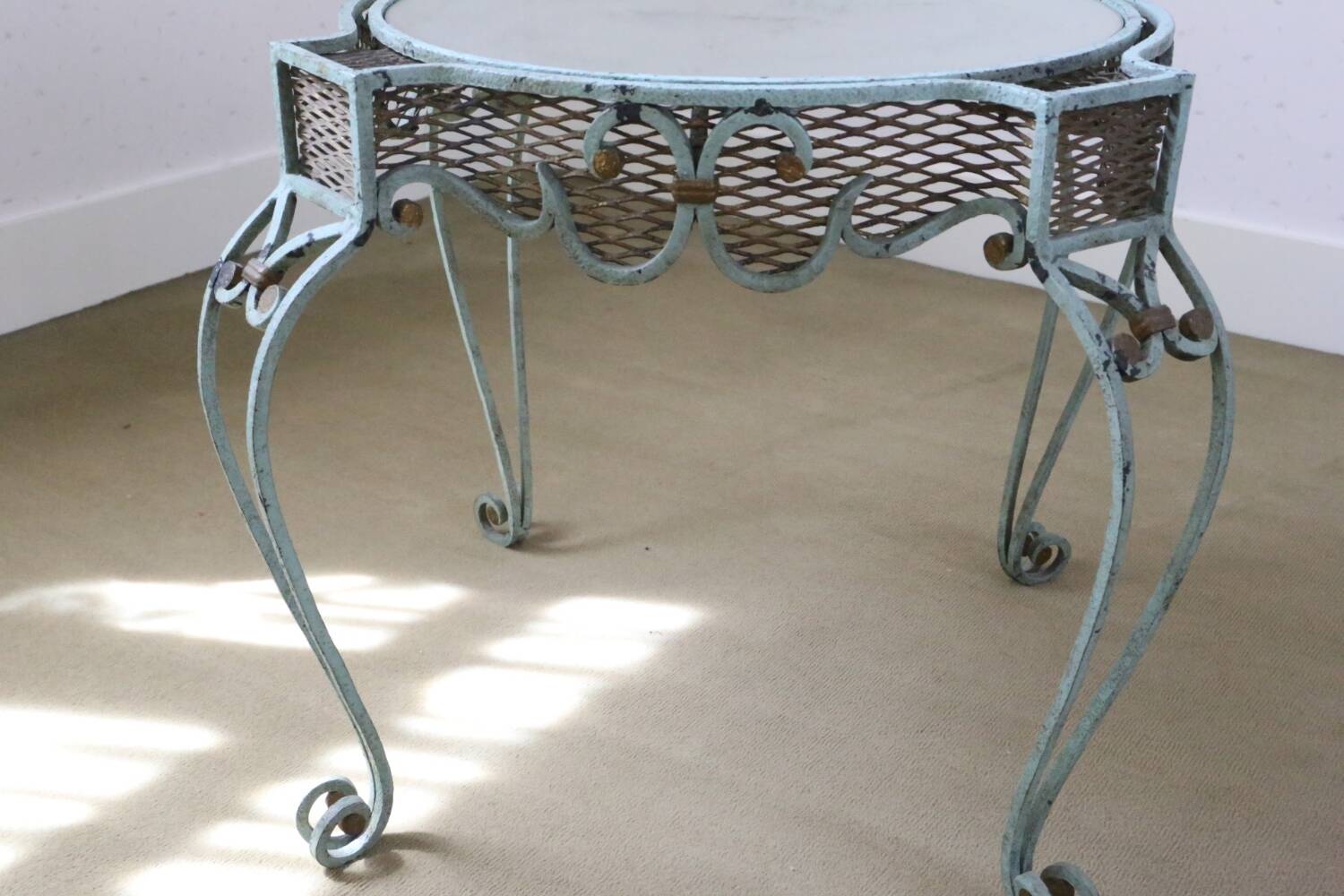 Wrought iron pedestal table mirror top 1930