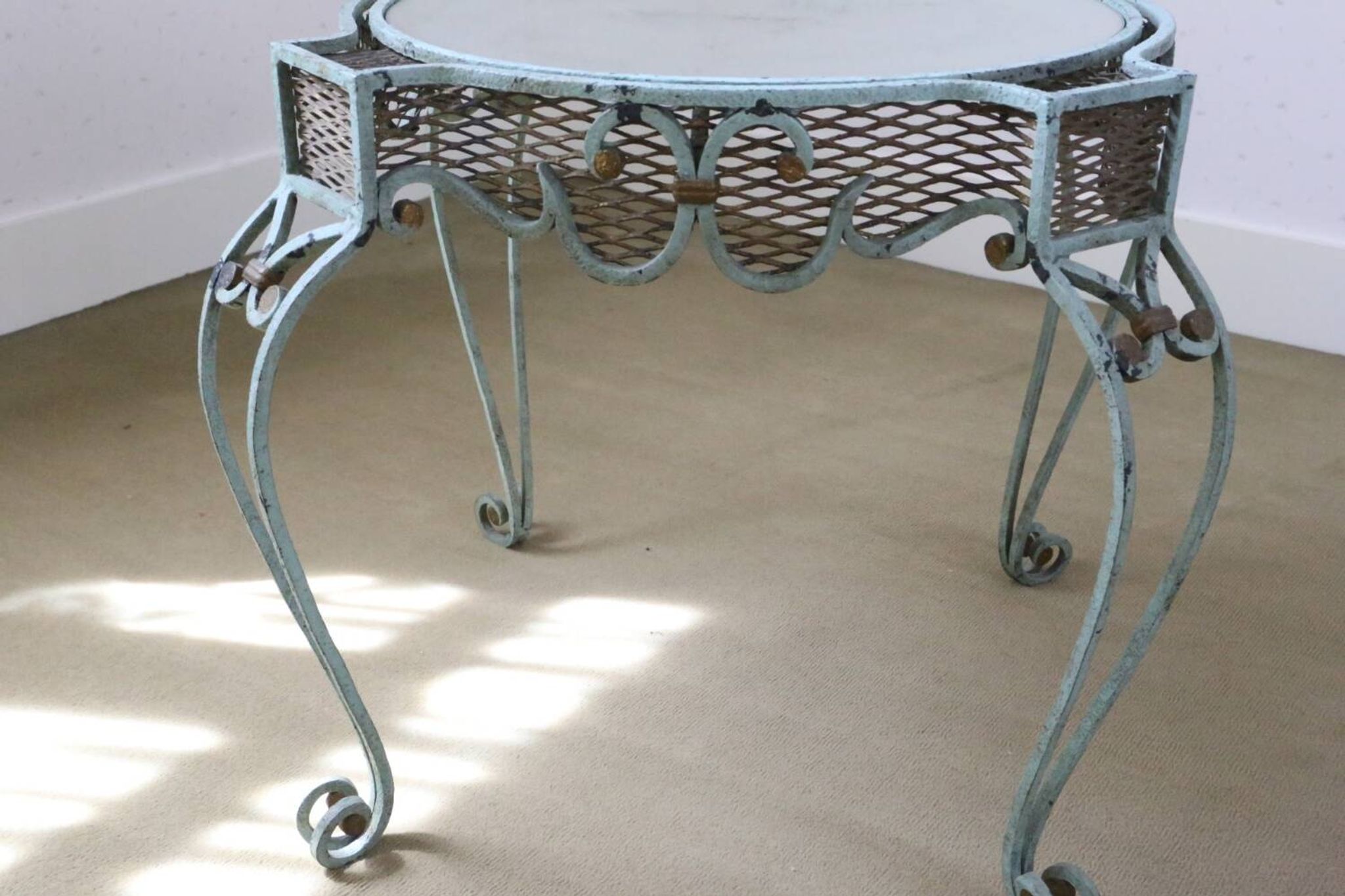 Wrought iron pedestal table mirror top 1930