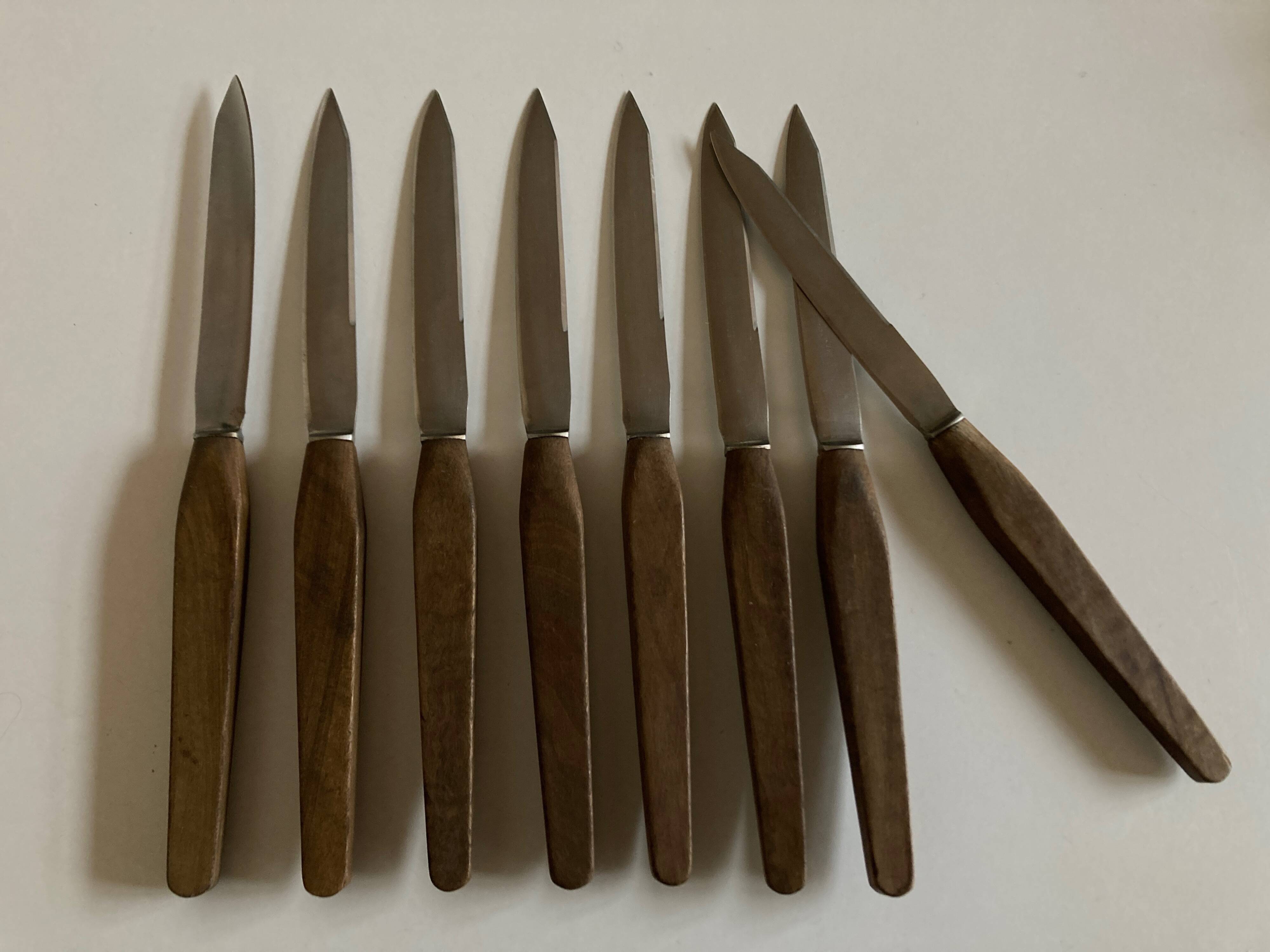 Set of 8 Scandinavian table knives 1960 wooden handle