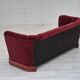 1960s, Danish 3 seater sofa, original condition, cherry-red furniture velour.