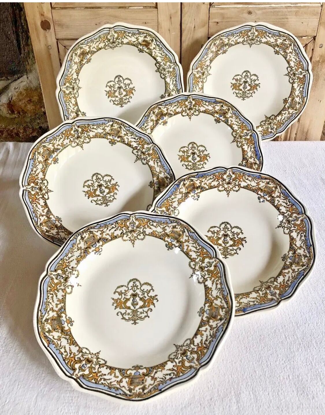 6 dessert plates dessert Gien the children at the press Dionysos 1938/1960