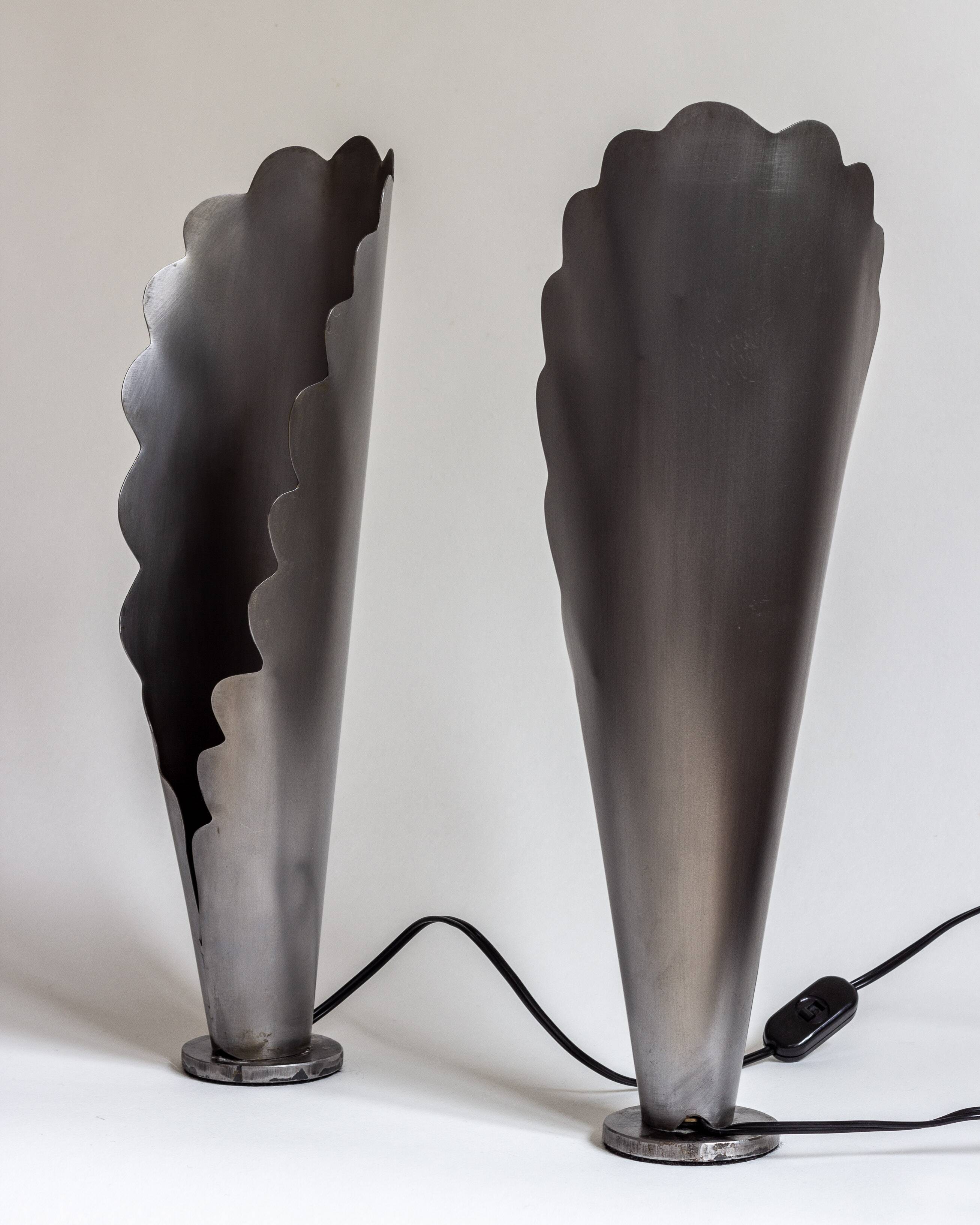 Pair of brushed steel lamps⎮60s, 70s