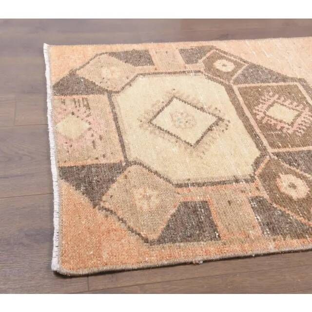 Vintage Turkish Hand-Knotted Wool Cotton Orange Runner Rug 66x318