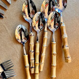 Vintage cutlery set in stainless steel and bamboo