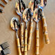 Vintage cutlery set in stainless steel and bamboo