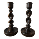 Pair of twisted wood candlesticks (Barley twist)