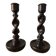 Pair of twisted wood candlesticks (Barley twist)