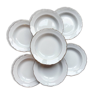 7 French Winterling BAVARIA white and gold porcelain soup plates
