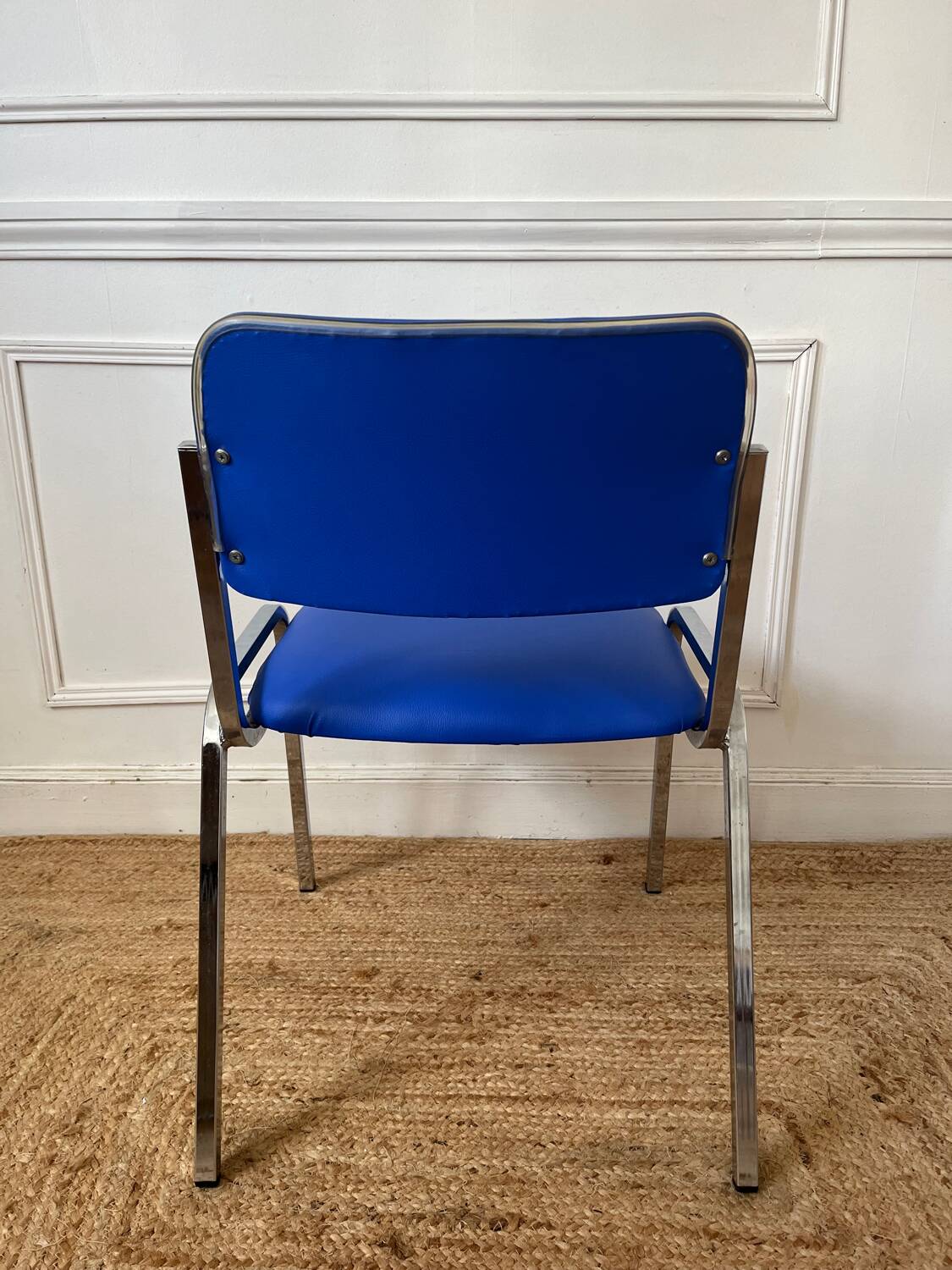 Metal and blue imitation leather chair 1970