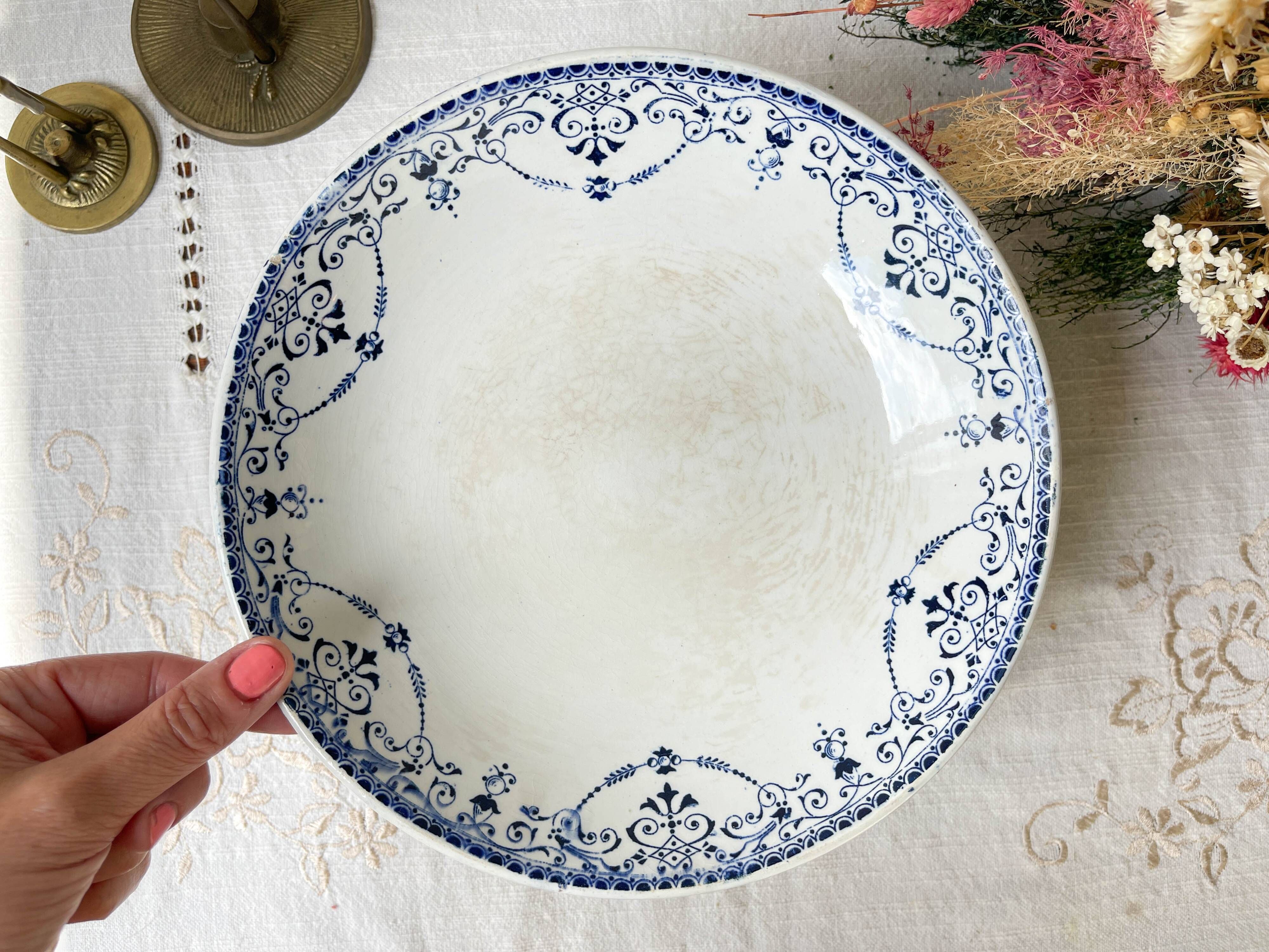 Vintage pedestal dish terre de fer hb&c balzac made in france