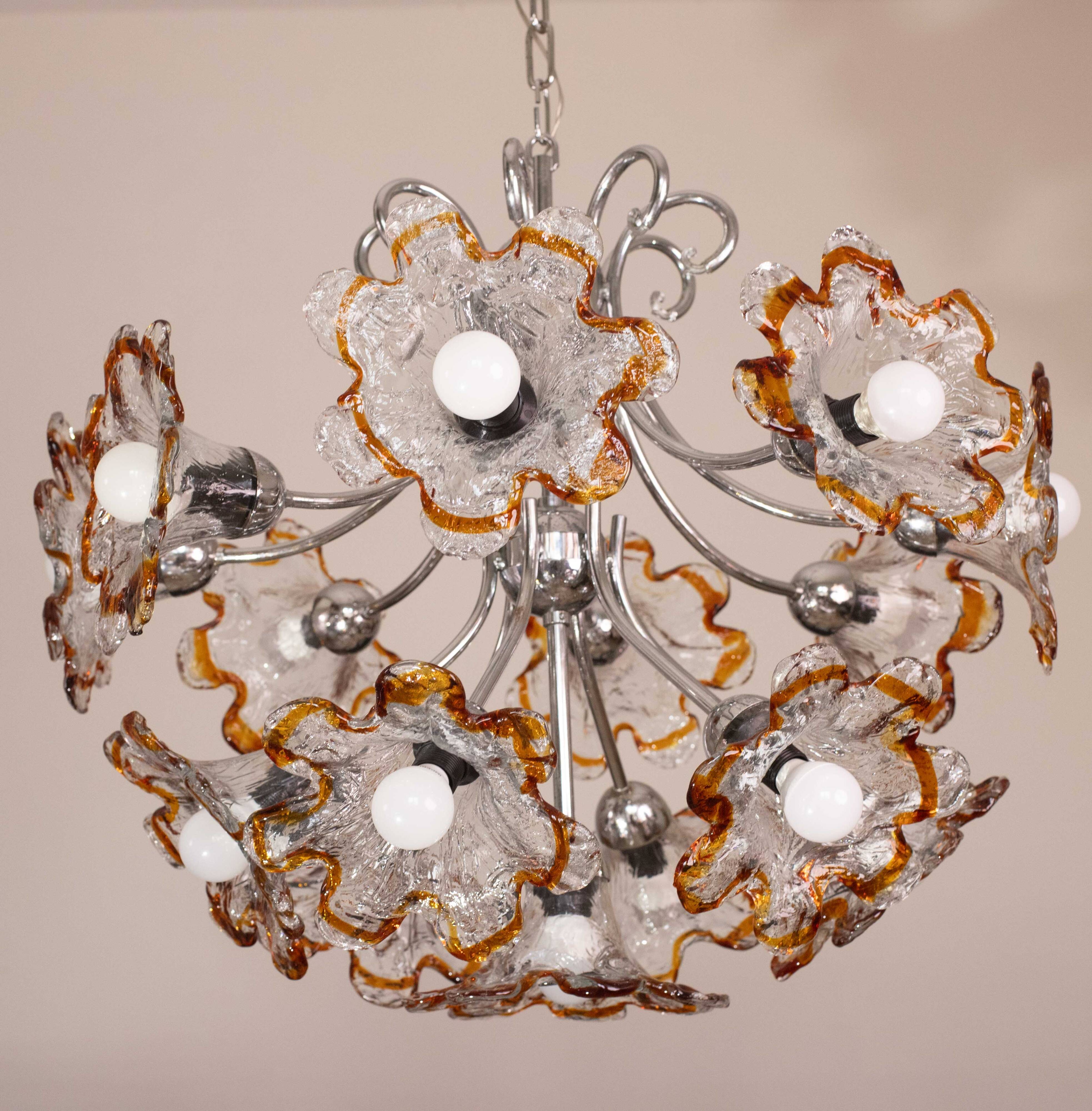Murano Multicolor Sputnik Flowers Chandelier by Mazzega, 1970s