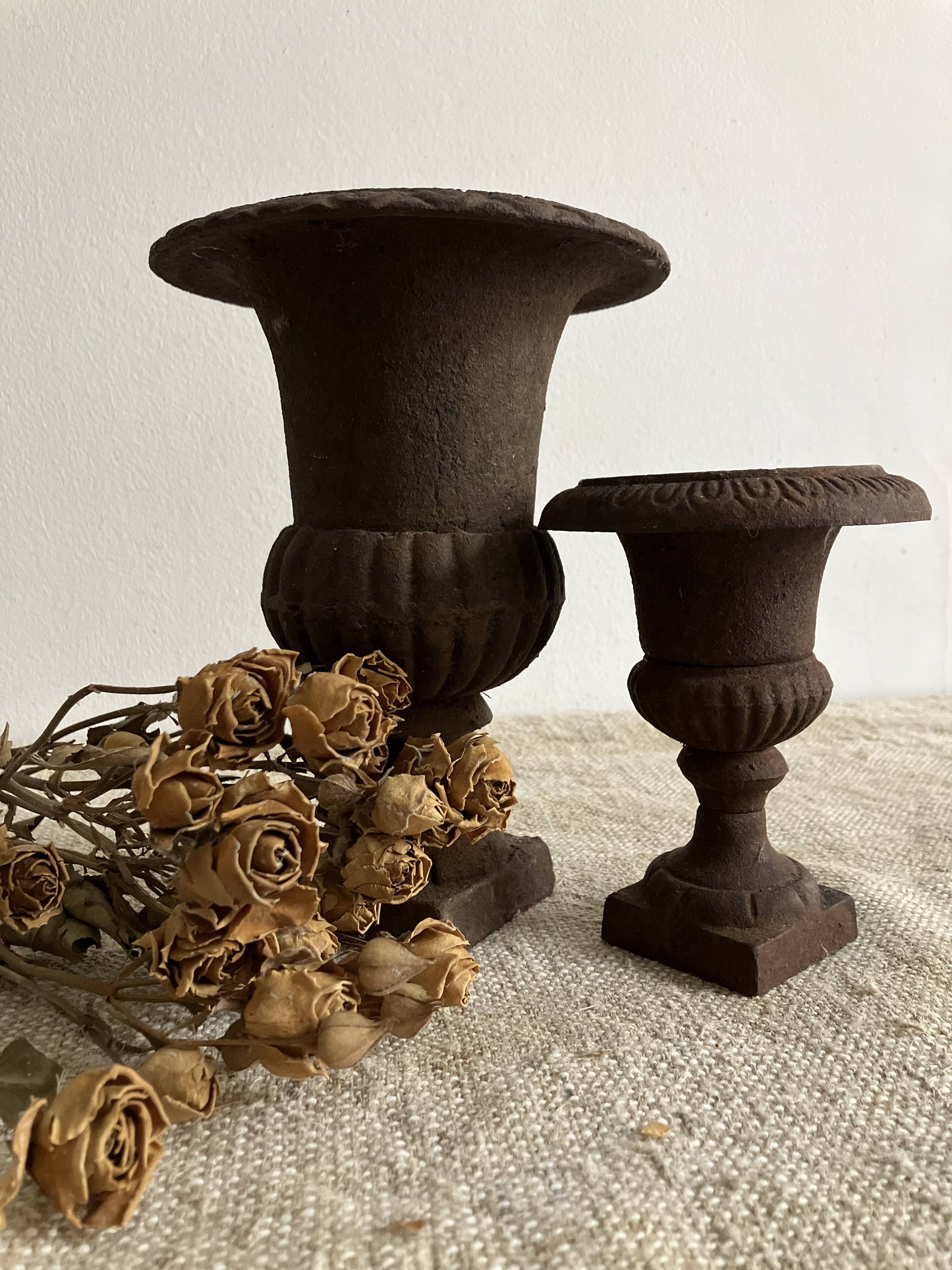 Pair of cast iron Medici vases