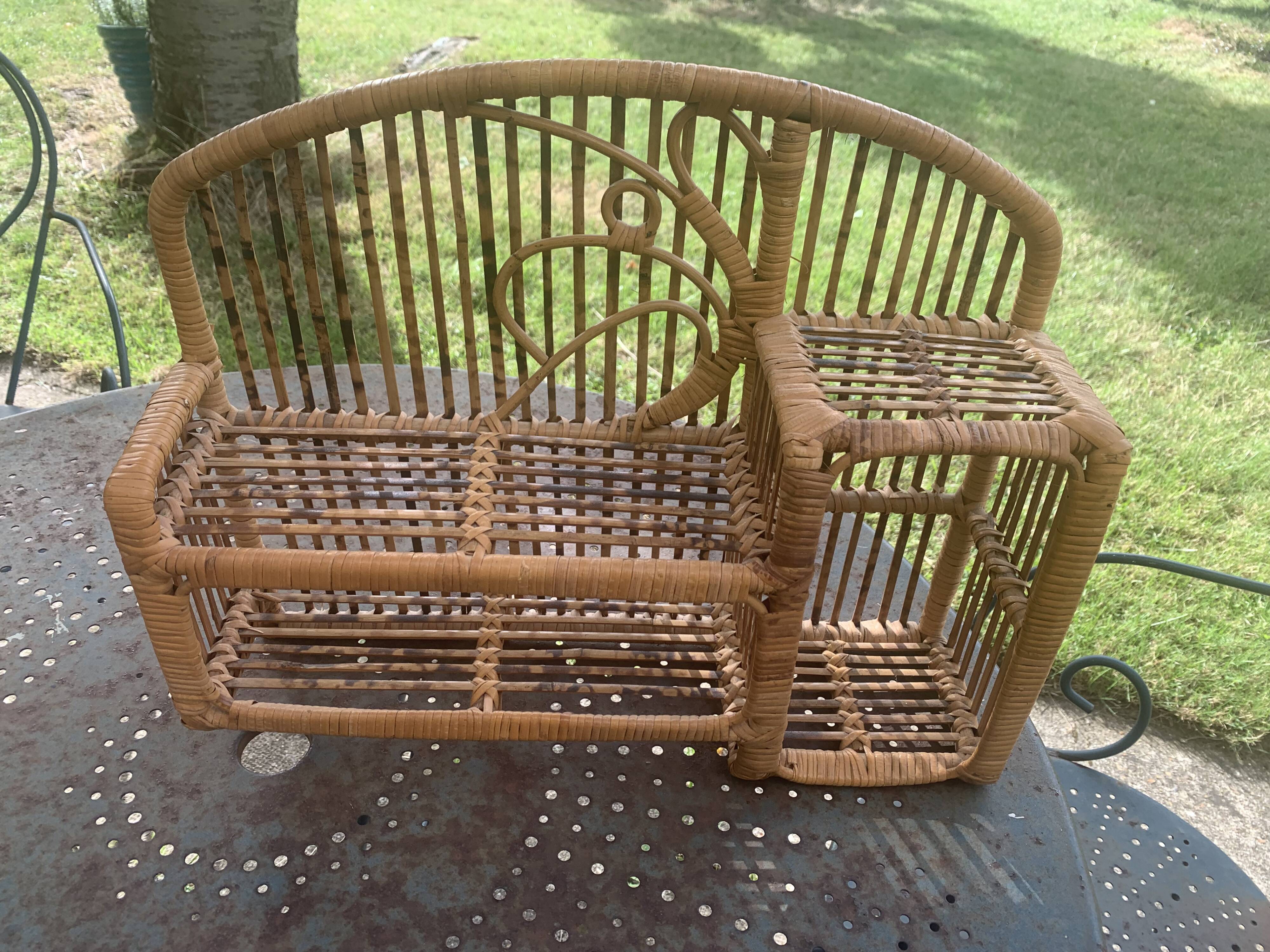 Bamboo and rattan shelf, designer and vintage, to hang or place