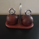 Salt and pepper mill set on base