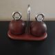 Salt and pepper mill set on base