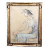 Portrait de jeune femme, pastel, Art Déco, par M.Ducoin, France, 1934