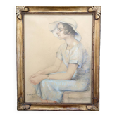 Portrait of a young woman, pastel, Art Deco, by M.Ducoin, France, 1934