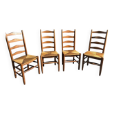 Chaises de salle à manger, chêne rustique à dossier échelle, ensemble de 4, années 1960 Belgique
