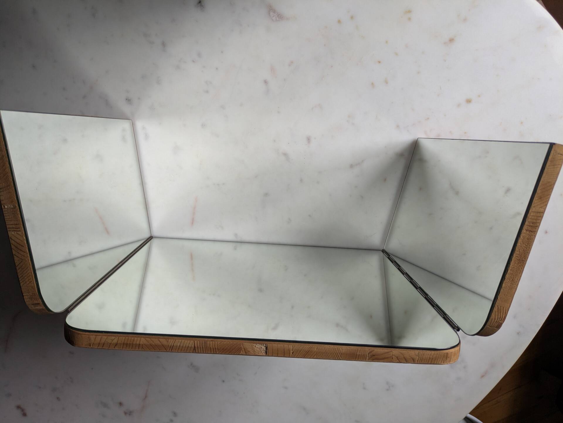 Mid-century tabletop triptych dressing mirror