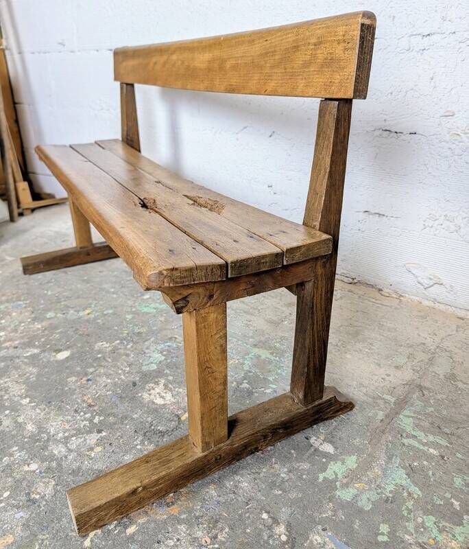 Pupitre d'école double et son banc en bois