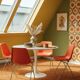 Set of 4 orange chairs designed by Robin Day for Hille.