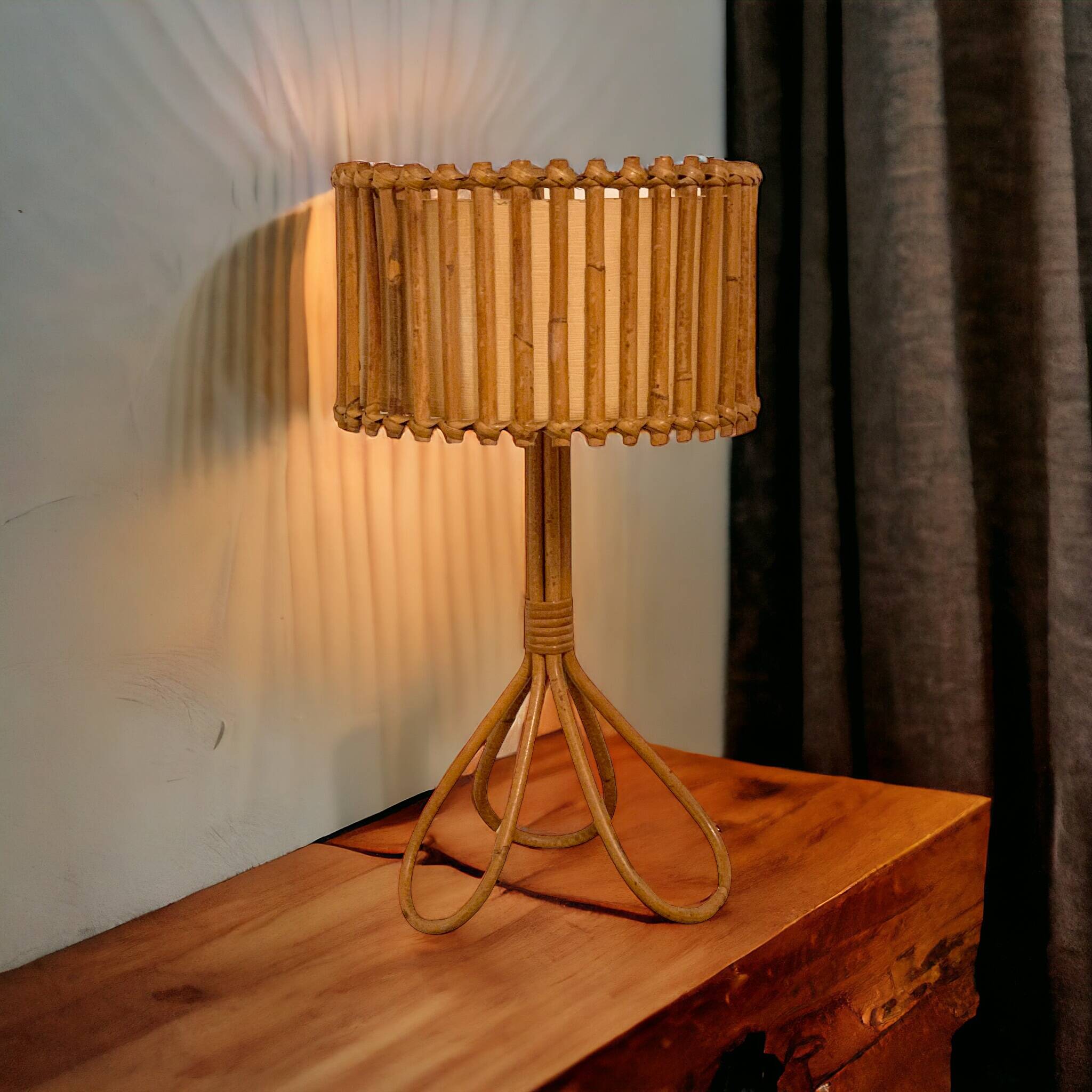Rattan tripod lamp 1950 H47