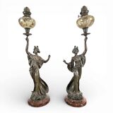 Pair of Art Nouveau oil lamps in cast iron