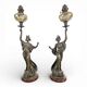 Pair of Art Nouveau oil lamps in cast iron