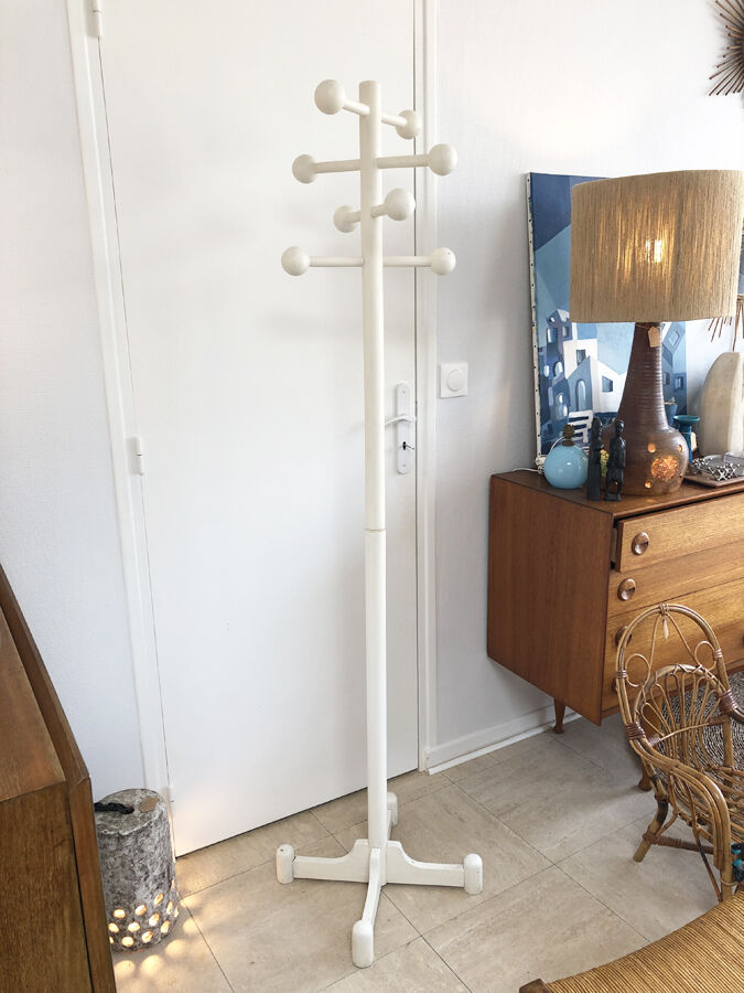 Vintage coat rack in white wood, 1970