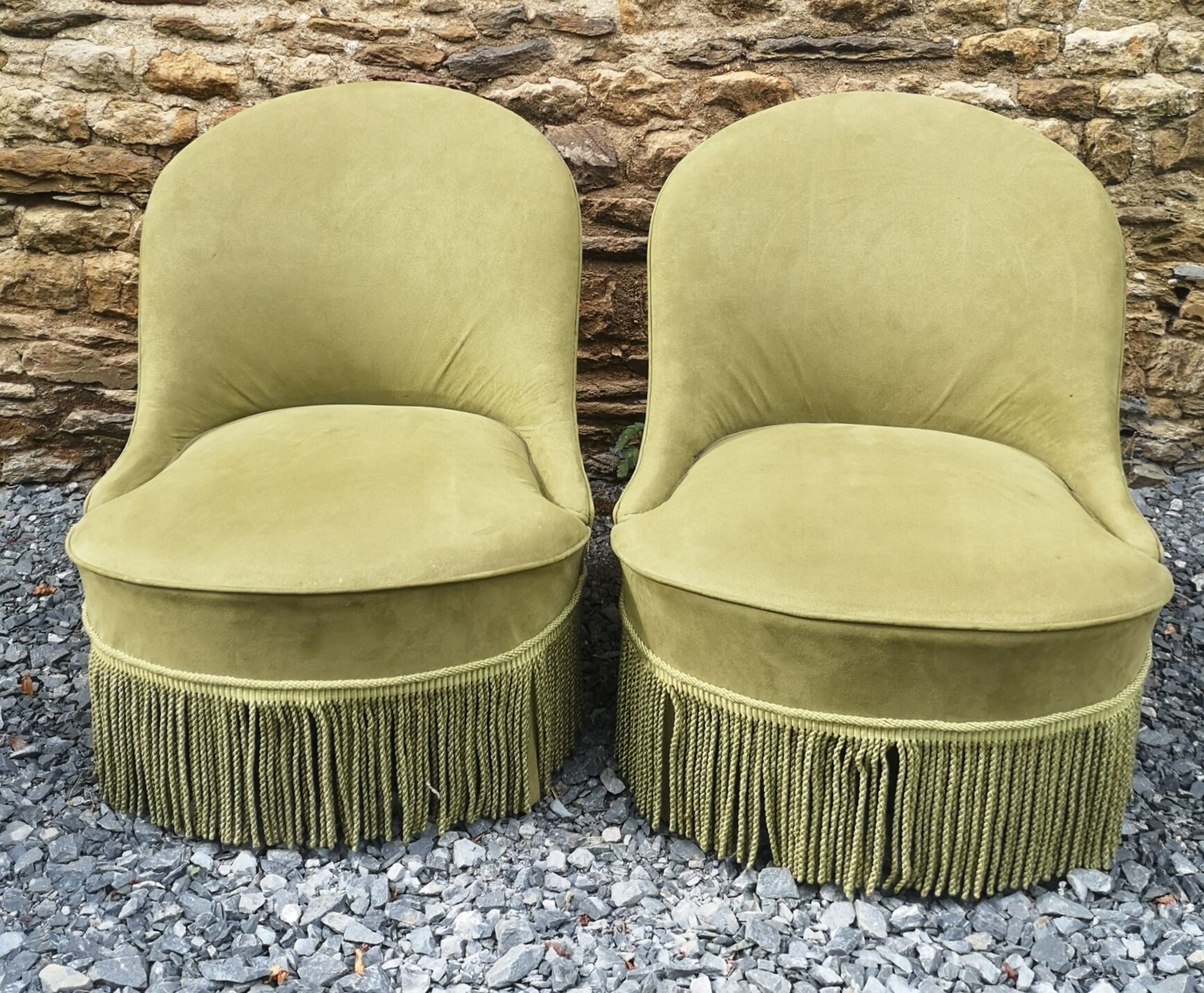 Pair of green toad armchairs