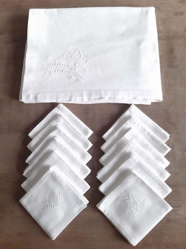 Embroidered tablecloth and 12 towels