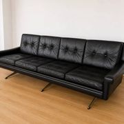 Vintage Danish Svend Skipper 4 person sofa in black leather and chrome
