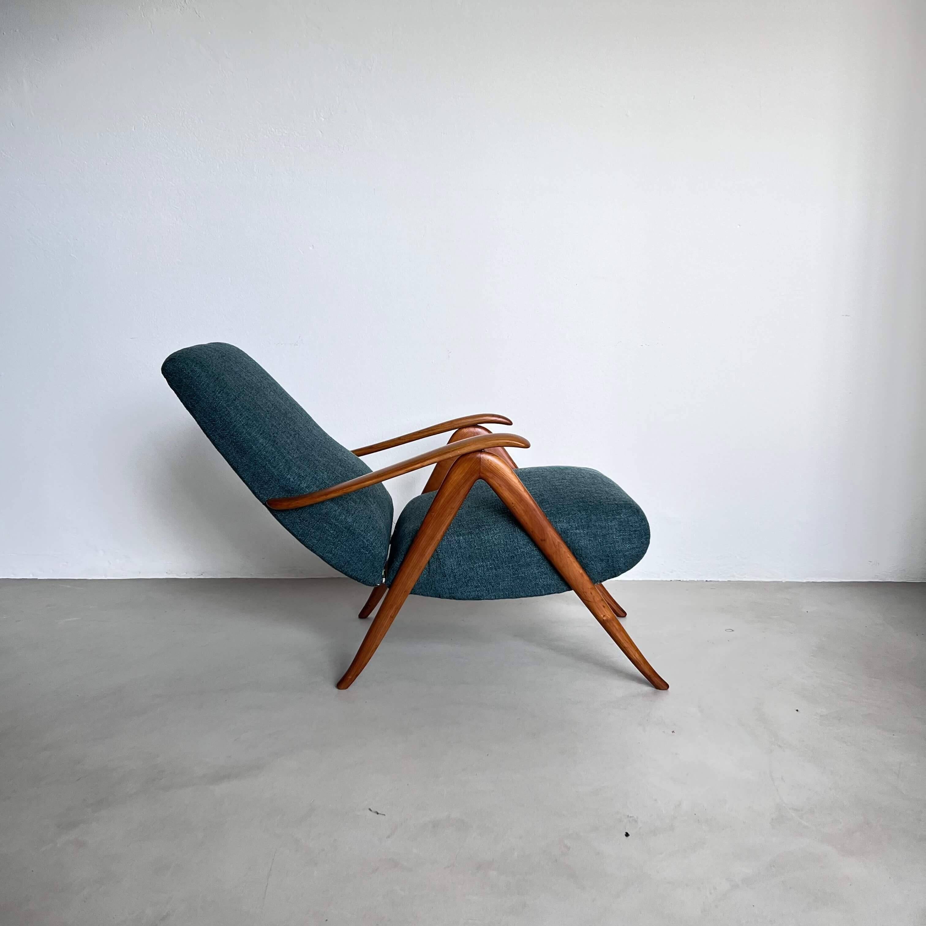 Elegant Mid-Century Modern Reclining Armchairs in Wood, Green, Timeless
