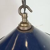 Industrial British Dark Blue Enamel Factory Pendant Lamp, 1950s