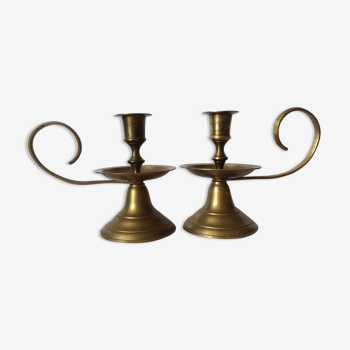 Pair of brass candle holders