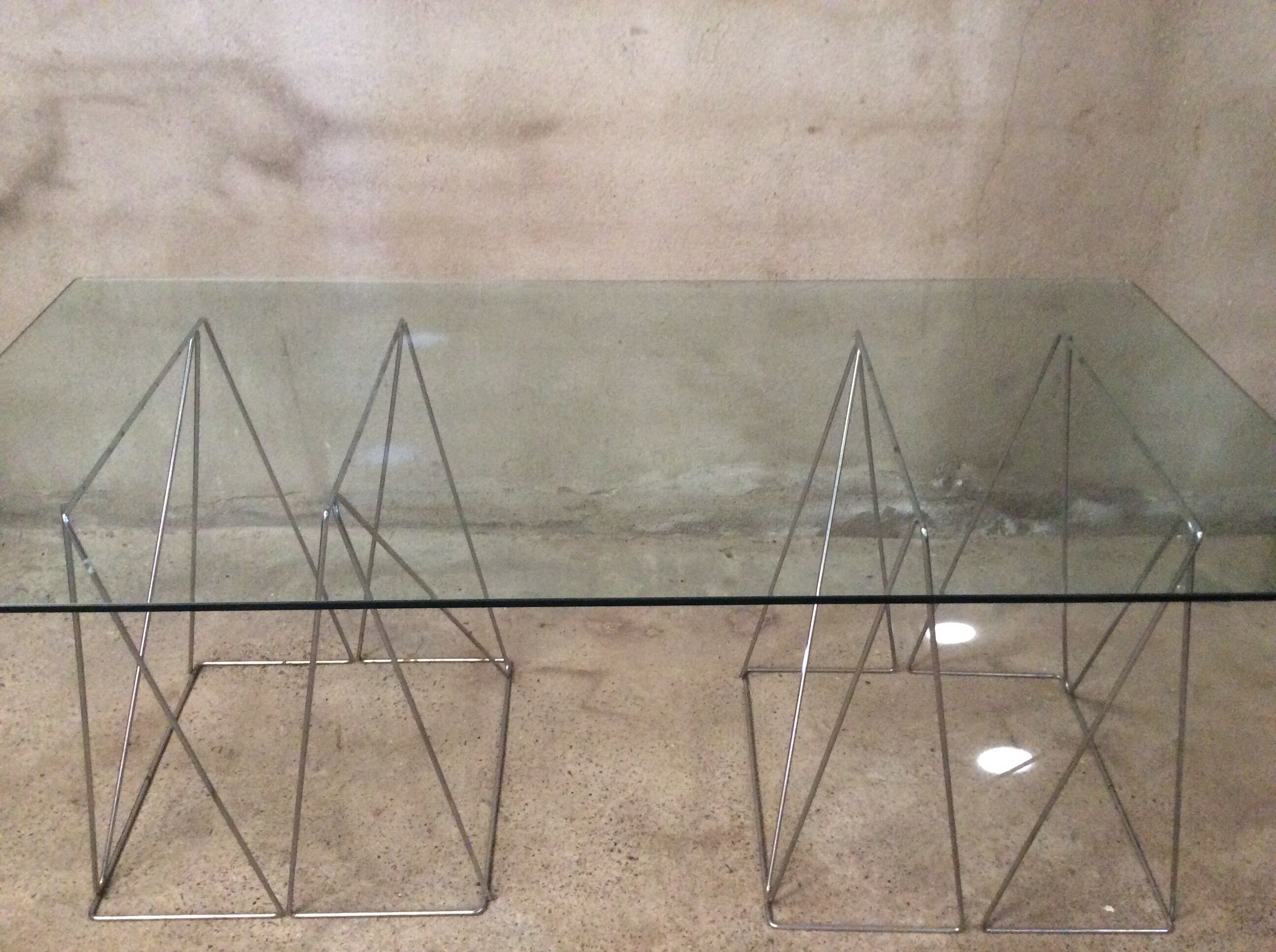 Glass desk and chrome trestles 1970