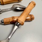 Lot de 6 cuillères à dessert vintage à manches bambou