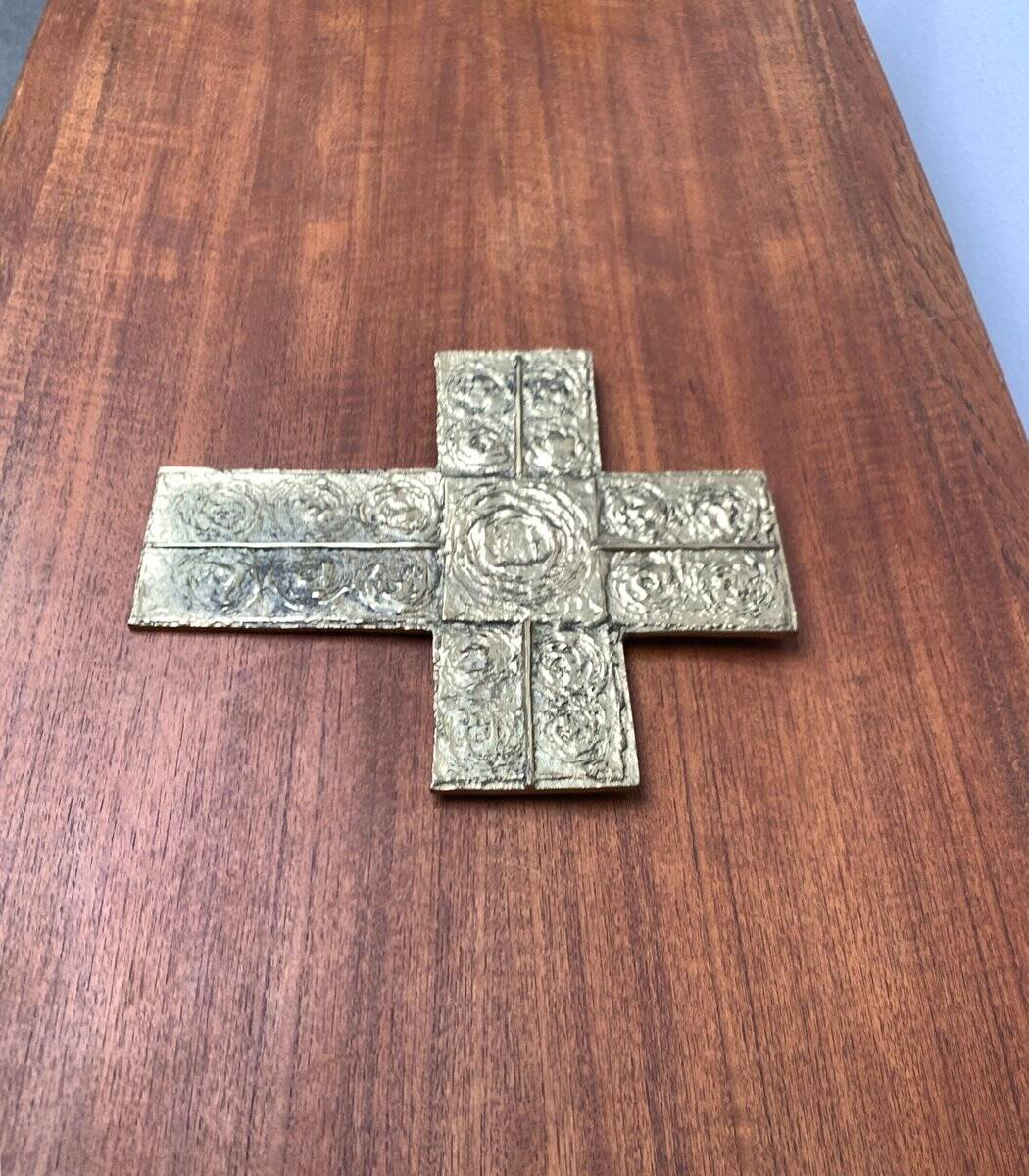 Brutalist metal sacred cross sculpture from the mid-century, 1960s.