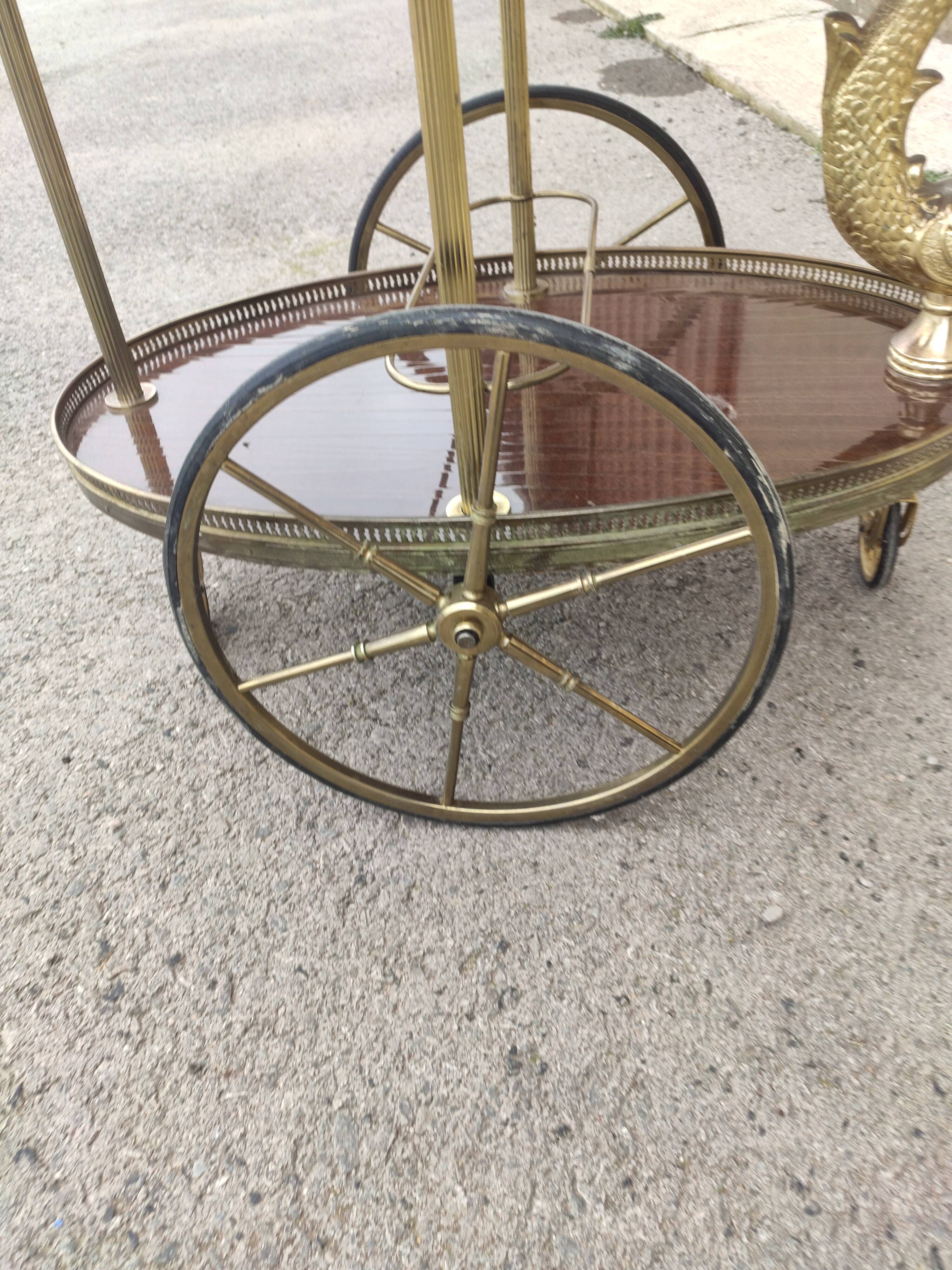 Double tray trolley in brass and formica