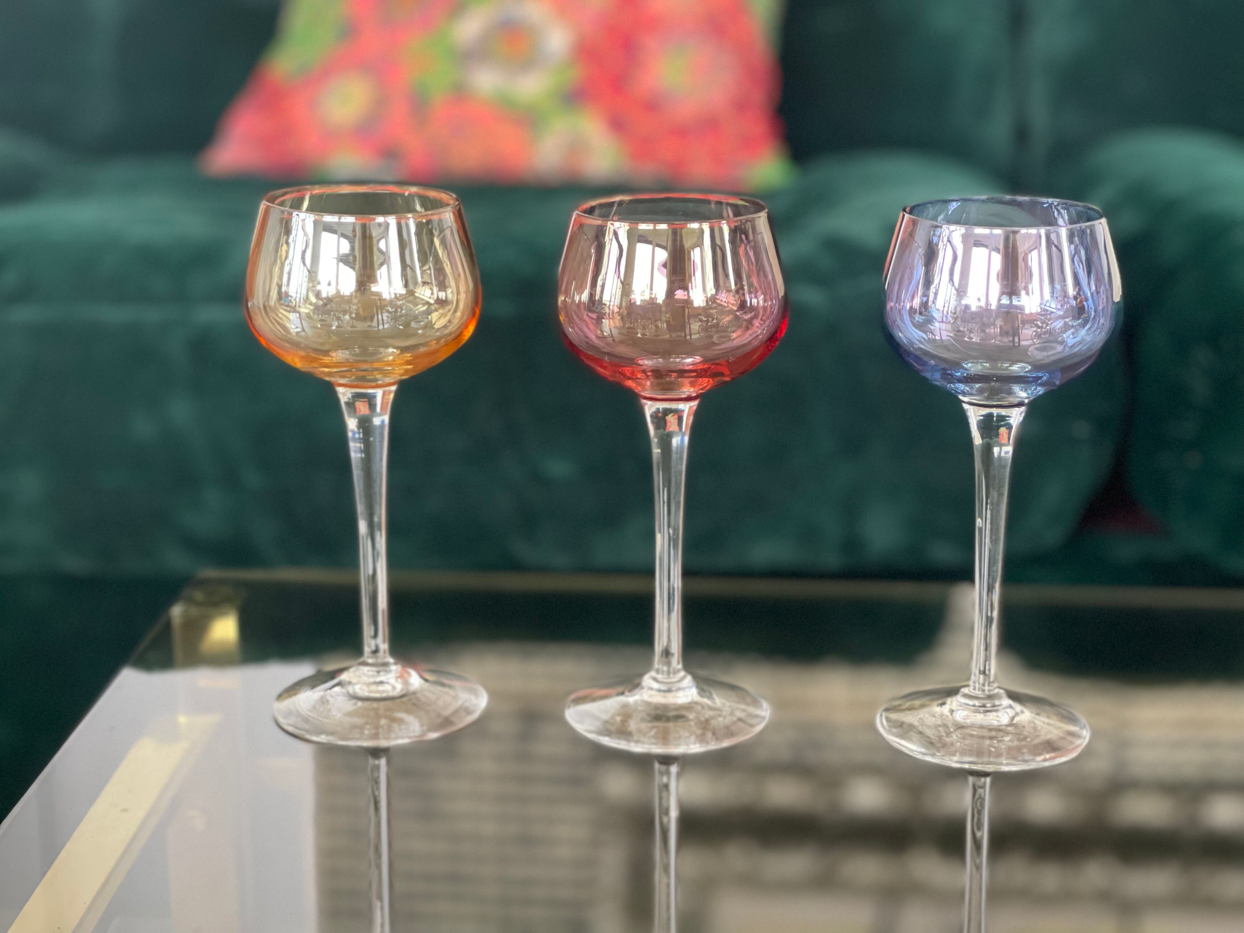 7 vintage iridescent foot glasses