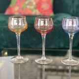 7 vintage iridescent foot glasses