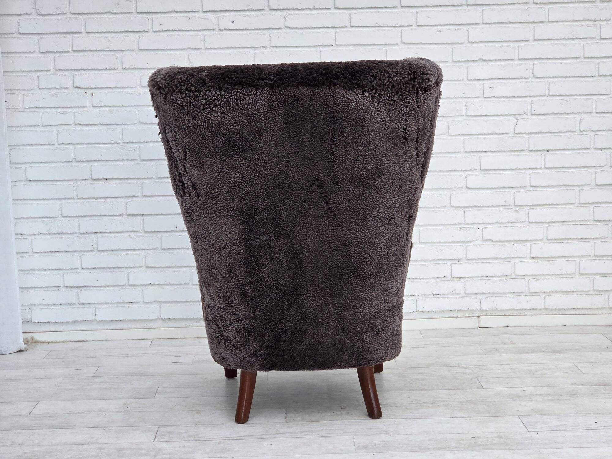 1960s, Danish armchair, reupholstered, genuine sheepskin.