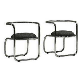 Ensemble de 2 chaises d'appoint chromées, années 1970, Italie.