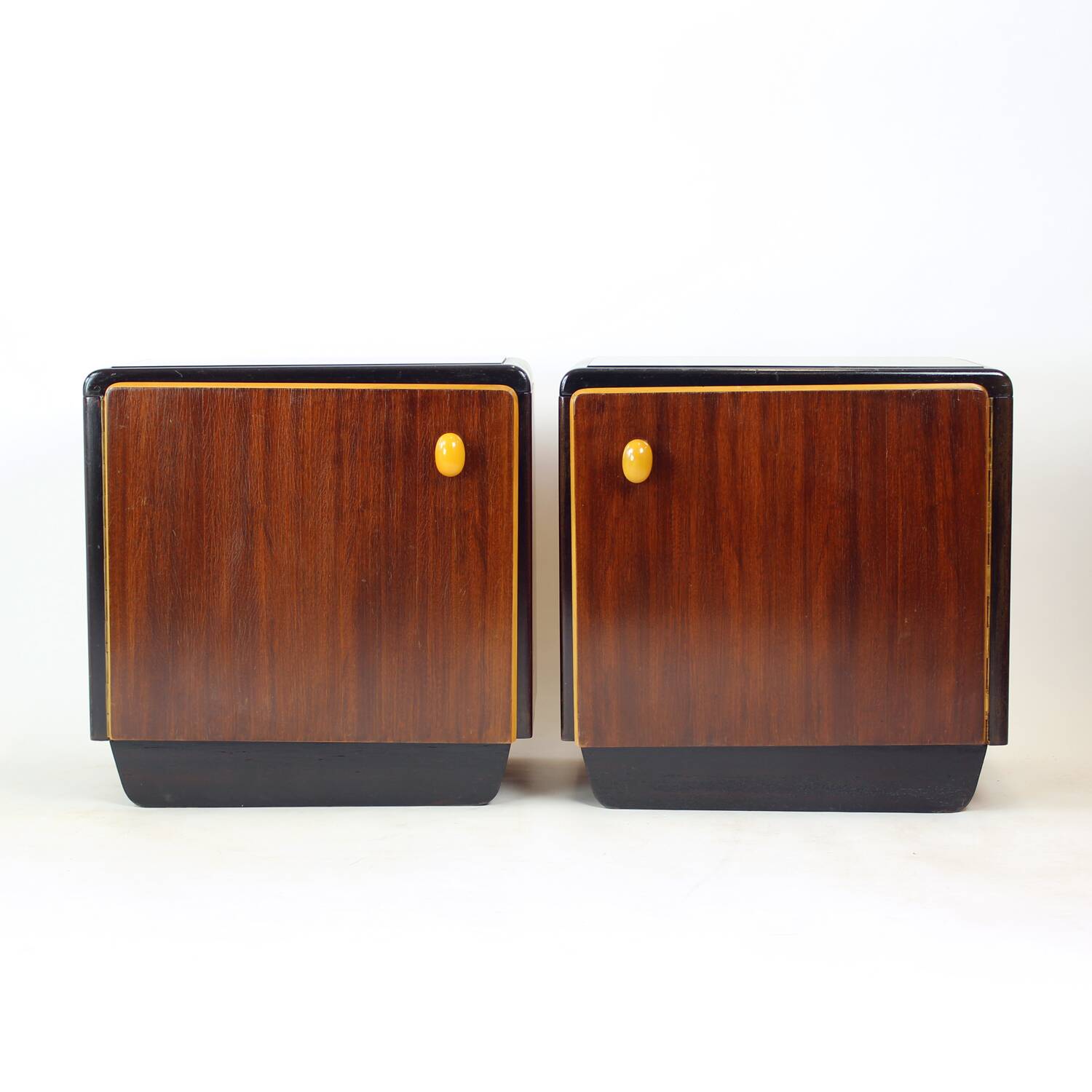 Mid Century Bedside Tables With Glass Tops, Czechoslovakia 1960s