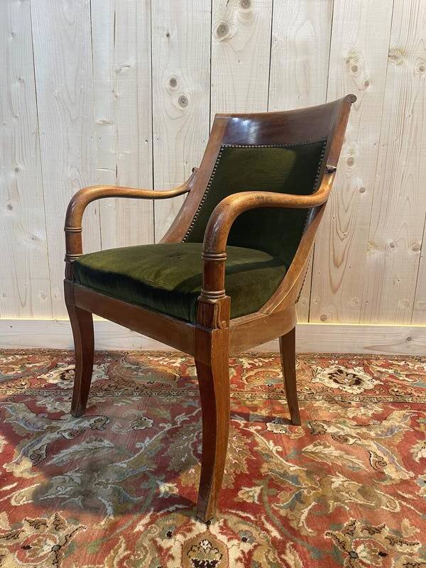 Restoration / Empire office chair in mahogany and green velvet