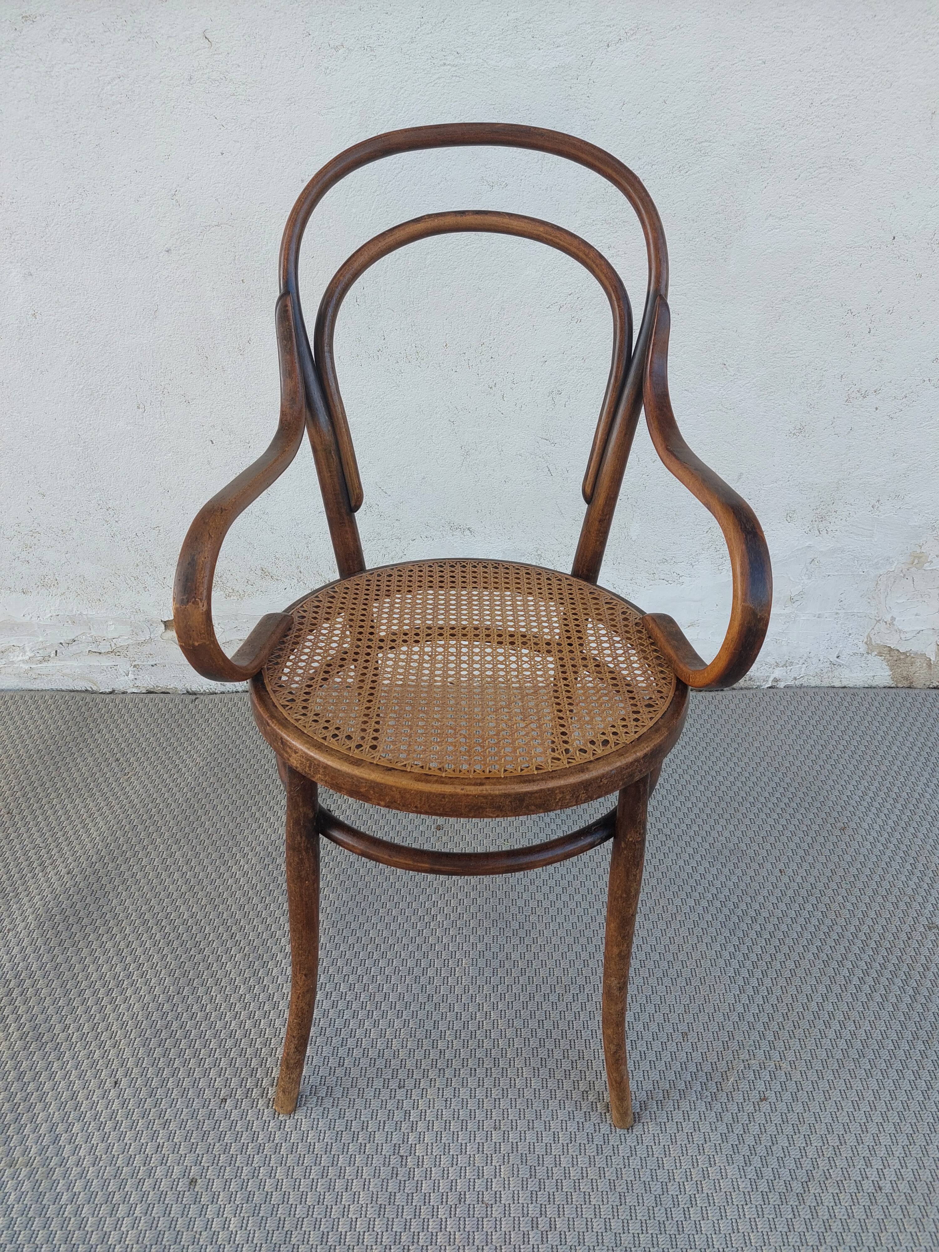 Fauteuil canné et bois courbé style Thonet Fischel, années 30